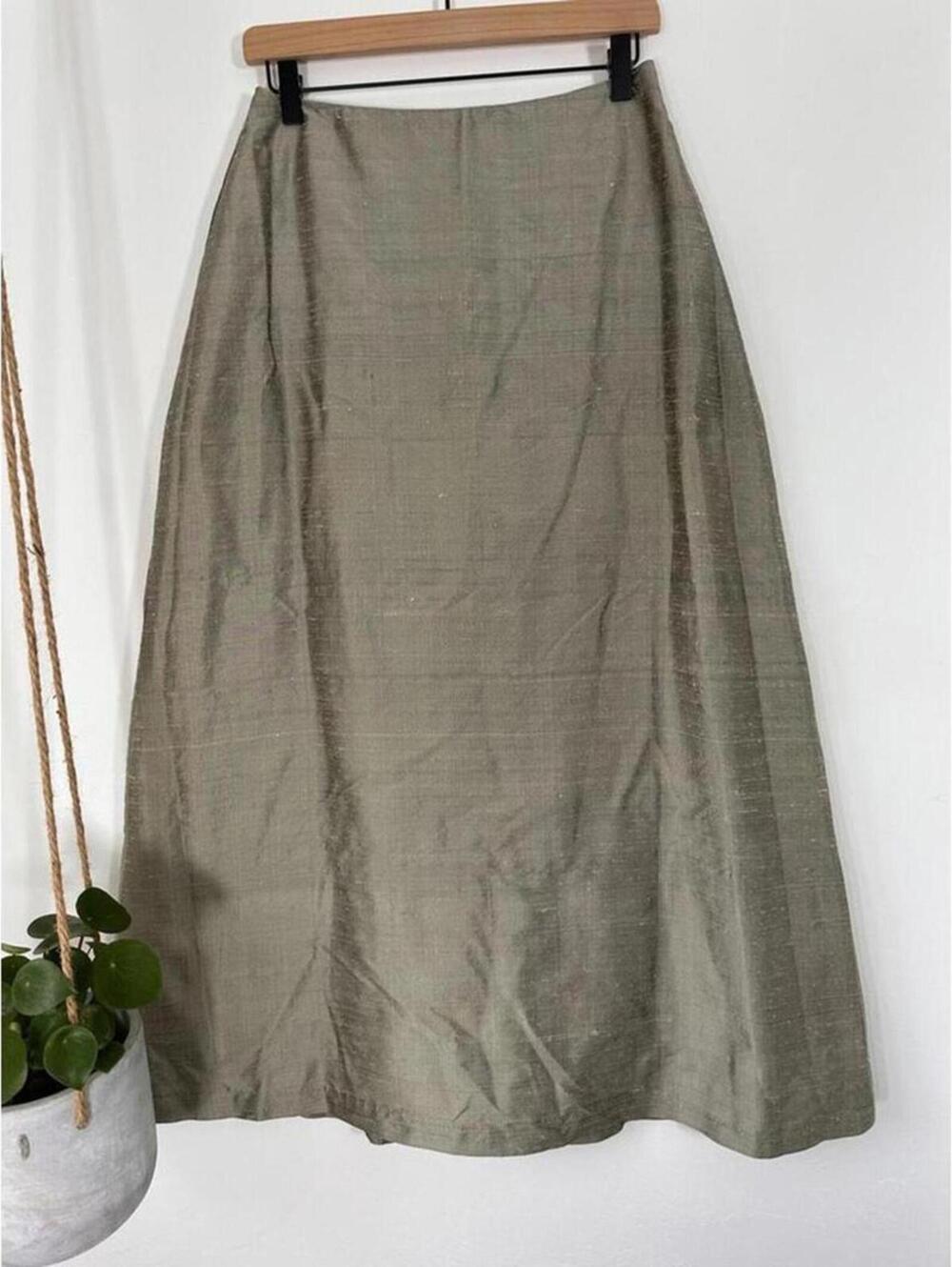 Watters & Watters Silk A-Line Maxi Skirt 8 Sage Green Bridal Formal Occasion